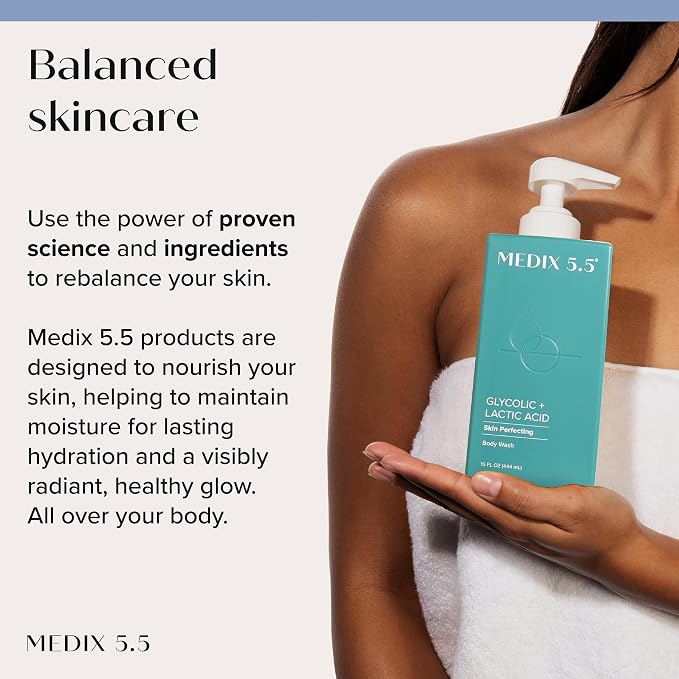 MEDIX 5.5 Glycolic Acid + Lactic Acid Exfoliating Body Wash Gel | KP Bump Eraser | AHA Exfoliant Skin Care Body Cleanser | Keratosis Pilaris & Acne | Anti Aging AHA Foaming Body & Face Wash, 2-Pack