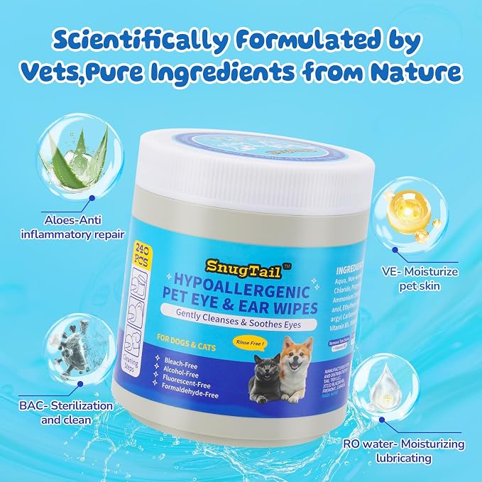 Dog Eye Wipes – 240 Pcs Unscented Tear Stain Remover Wipes Gentle Cleaning for Eye Discharge Crust & Debris,Safe for Face, Wrinkles & Grooming, Hypoallergenic Dog & Cat Eye Wipes