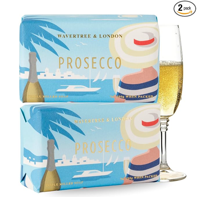 Wavertree & London Prosecco Scented Natural Soap (2 Bars), 7oz Moisturizing French Triple Milled Soap Bars enriched with shea butter - Pure Plant Based Bath & Body Bars for All Skin Types