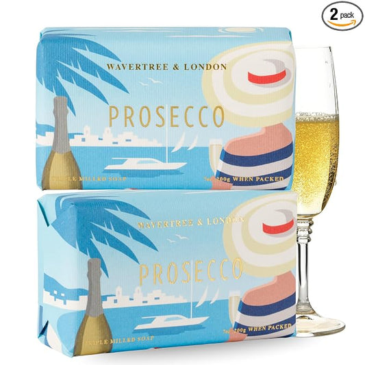 Wavertree & London Prosecco Scented Natural Soap (2 Bars), 7oz Moisturizing French Triple Milled Soap Bars enriched with shea butter - Pure Plant Based Bath & Body Bars for All Skin Types