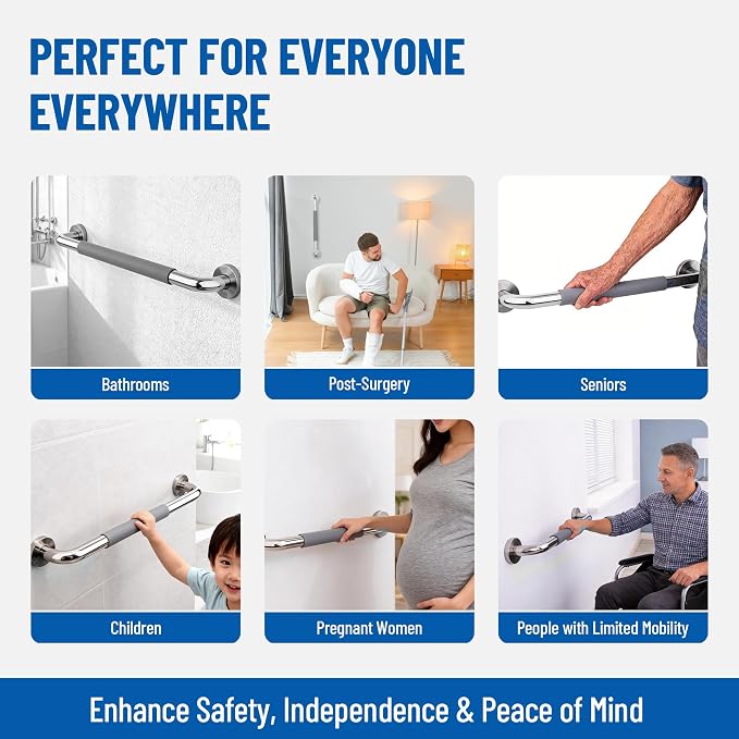 MrHAND Safety Grab Bars for Bathroom,24 Inch 2 Pack Anti-Slip Silicone Grip | SUS 304 Stainless Steel,Wall Mounted Shower Handles,ADA Compilant,Suitable for Seniors,Handicap,Pregnant & Kids