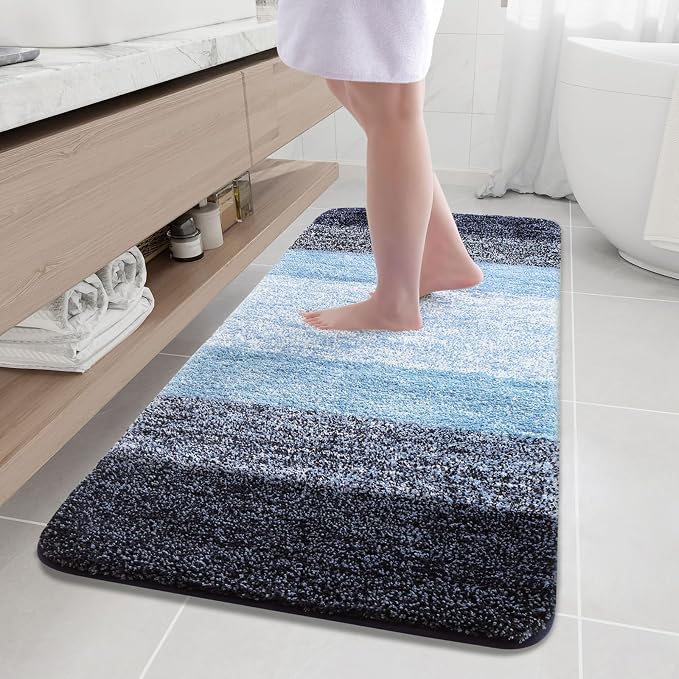 Arotive Microfiber Bathroom Rugs, Shaggy Soft and Absorbent Bath Rug, Thick Plush Machine Washable Dry Bath Mats for Bathroom, Tub and Shower, 59x24, Blue, Rectangular