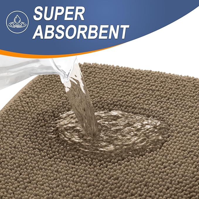 OLANLY Thick Memory Foam Bath Mat Rug 34x21, Extra Soft Absorbent Bathroom Rug, Quick Dry Bath Mats, Non-Slip, Machine Washable Carpet for Bathroom, Tub and Shower, Home Decor Accessories, Tan
