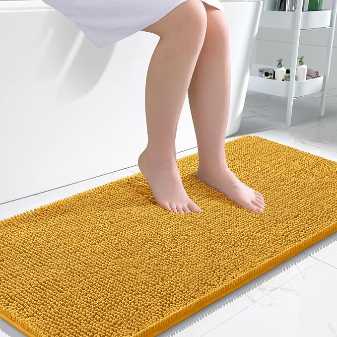 OLANLY Large Bathroom Rugs 50x30, Soft Absorbent Chenille Bath Rugs, Rubber Backing Quick Dry, Machine Washable Bath Mats for Bathroom Floor, Tub and Shower, Home Decor Accessories, Golden Yellow