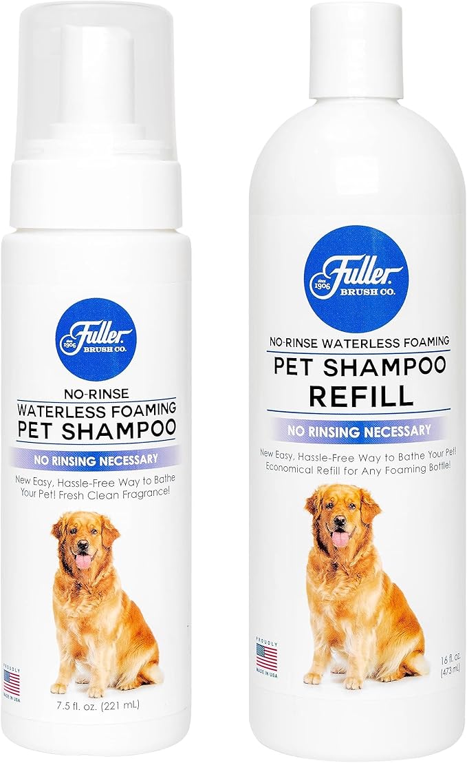 Fuller Brush Waterless Foaming Pet Shampoo + 7.5 oz Shampoo with 16 oz Refill Bottle, Dry Shampoo for Dogs Cleans, Conditions & Moisturizes – Fresh Clean Fragrance