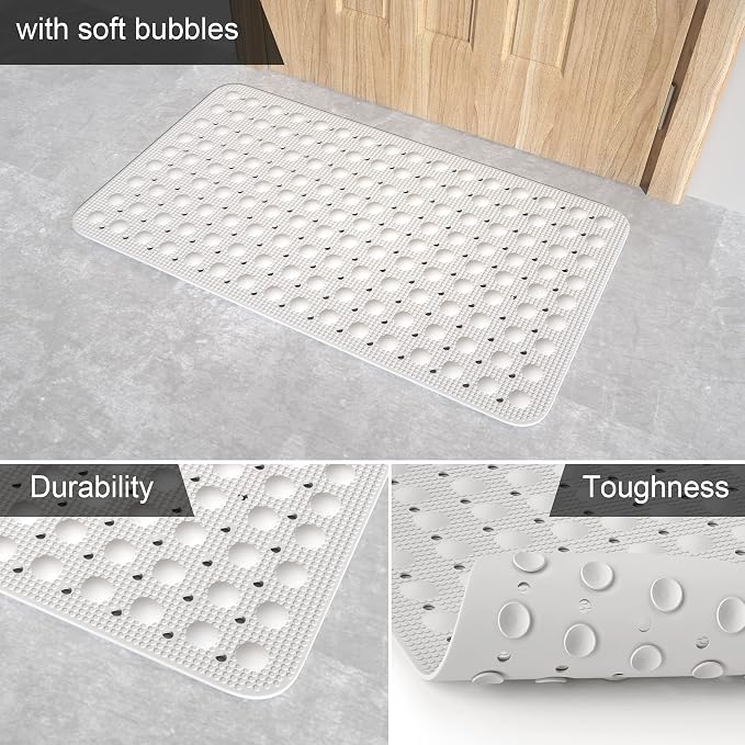 JOYCANO Bath Mat for Tub Non Slip, Shower Mat Bathtub Mat Non Slip, Natural Rubber no Plastic Odors Perfect for Baby and Elder, Tub Mat with Suction Cups, Machine Washable, 28 X 16 inches, White
