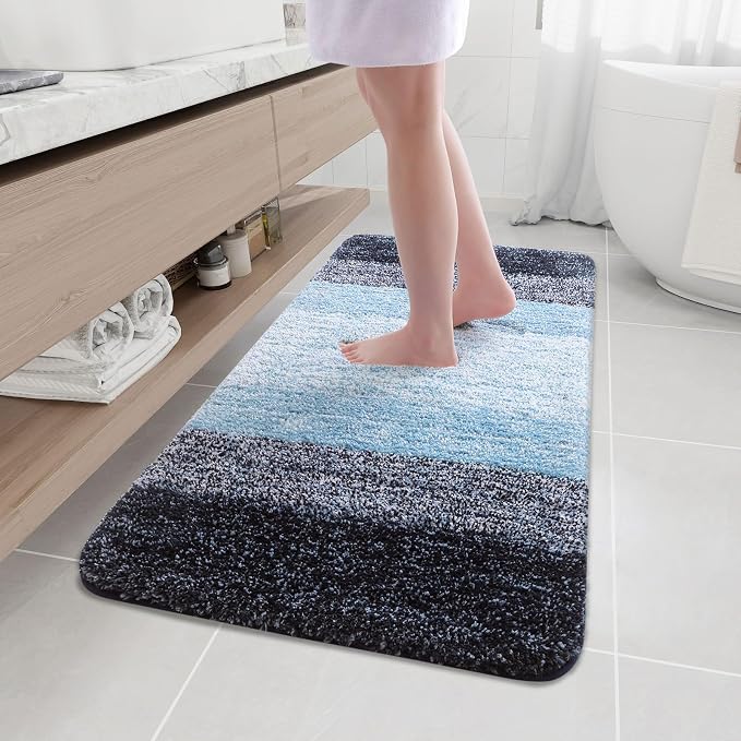 Arotive Microfiber Bathroom Rugs, Shaggy Soft and Absorbent Bath Rug, Thick Plush Machine Washable Dry Bath Mats for Bathroom, Tub and Shower, 47x24, Blue, Rectangular