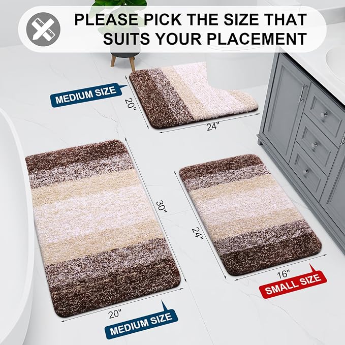 Arotive Microfiber Bathroom Rugs, Shaggy Soft and Absorbent Bath Rug, Thick Plush Machine Washable Dry Bath Mats for Bathroom, Tub and Shower, 54x24, Brown, Rectangular