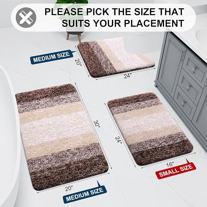 Arotive Microfiber Bathroom Rugs, Shaggy Soft and Absorbent Bath Rug, Thick Plush Machine Washable Dry Bath Mats for Bathroom, Tub and Shower, 44x32, Brown, Rectangular