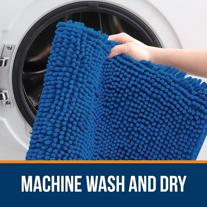 OLANLY Bathroom Runner Rugs 47x24, Soft Absorbent Chenille Bath Rugs, Rubber Backing Quick Dry, Machine Washable Long Bath Mats for Bathroom, Tub and Shower, Home Decor Accessories, Deep Navy Blue