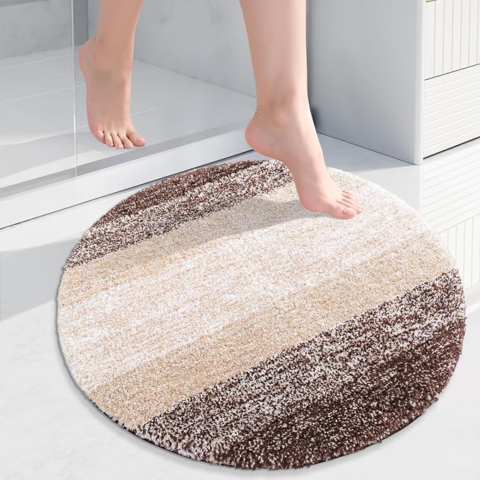 Arotive Microfiber Bathroom Rugs, Shaggy Soft and Absorbent Bath Rug, Thick Plush Machine Washable Dry Bath Mats for Bathroom, Tub and Shower, 30x30, Brown, Round