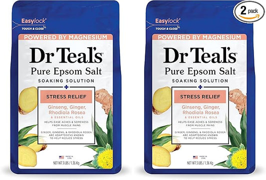Dr Teal's Pure Epsom Salt, Stress Relief with Essential Oils, 3 lbs (Pack of 2)
