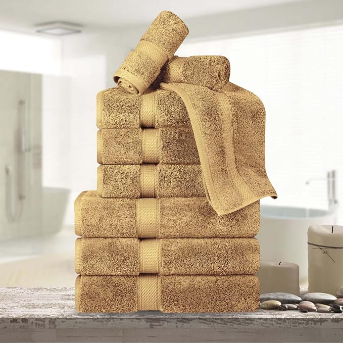 Superior Egyptian Cotton 800 GSM Plush & Absorbent, 9 Piece Set, Toast | Quick Dry, Soft Luxury Towel Set, Bath Essentials, Guest Bath, Spa, 3 Bath, 3 Hand, 3 Face Towel, Madeline Towels