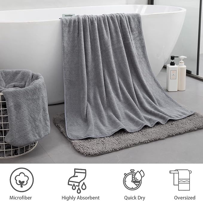 Ycosy 2 Pack Hand Towels Set 16"x31",Grey Towel Set for Bathroom,Quick Dry Thick and Highly Absorbent Hand Towel,Ultra Soft Microfibers Premium Towel Set for Bathroom Hotel,Spa,Gym