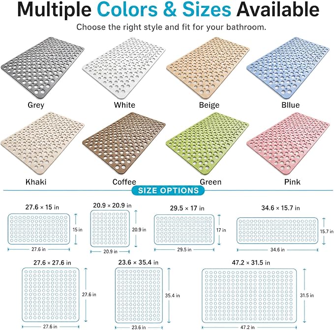Casa and Beyond Shower Mat, Secure Shower Mat-Non-Slip, Washable Non-Slip Bathtub Mats, with Suction Cups and Drain Holes, Soft Textured Design, Easy to Clean for Bathroom (White, 27.6" x 15")