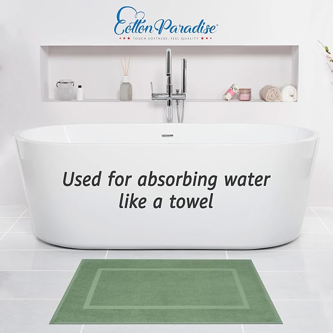 Cotton Paradise 100% Cotton Turkish Bathmat Set, Soft Absorbent Quick Dry, 2 Piece 20x34 Bathmat Floor Set, Sage Green