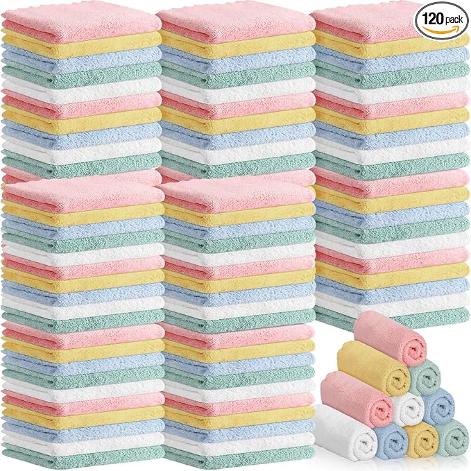 Newwiee 120 Pack Baby Washcloths 9 x 8 Inch Coral Fleece Baby Rags Microfiber Soft Small Towels Absorbent Wash Cloth for Newborn Infants Toddlers Face or Body(Multi Colors)