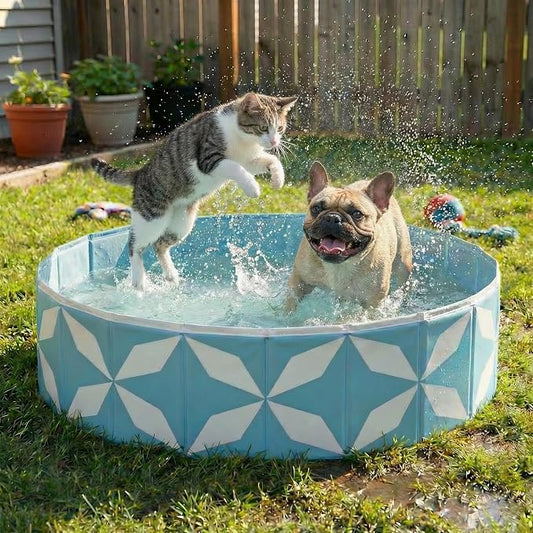 furrybaby Dog Pool for Large Dogs, Foldable Hard Plastic Pet Swimming Pool, Heavy Duty 0.5mm PVC with Non-Slip Bottom, Portable Kiddie Pool for Dogs, Pet Bath Tub for Backyard Summer, BL 40“