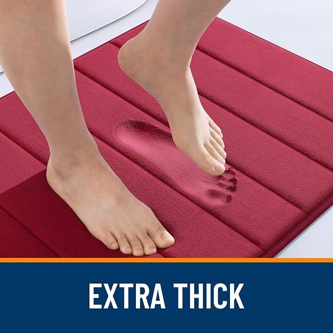 OLANLY Memory Foam Long Bathroom Rugs Runner 70x24, Super Soft Absorbent Bath Mat, Quick Dry, Machine Washable Shower Floor Rugs, Bathmat Carpet, Bathroom Home Decor Accessories, Burgundy