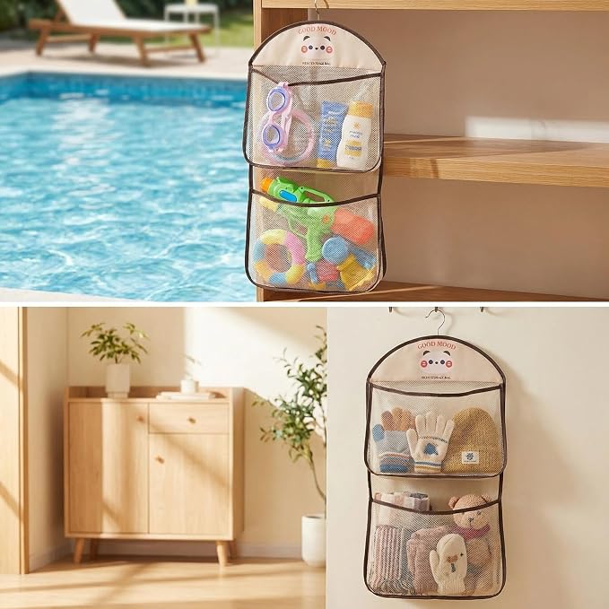 Good Mood Toddler Bath Toy Organizer, Large Capacity Baby Bathtub Toy Storage with Adhesive Hooks, Toy Organizers and Storage for Bath Toys for Kids Ages 3-5, Bath Toy Holder Kids Bathroom Decor