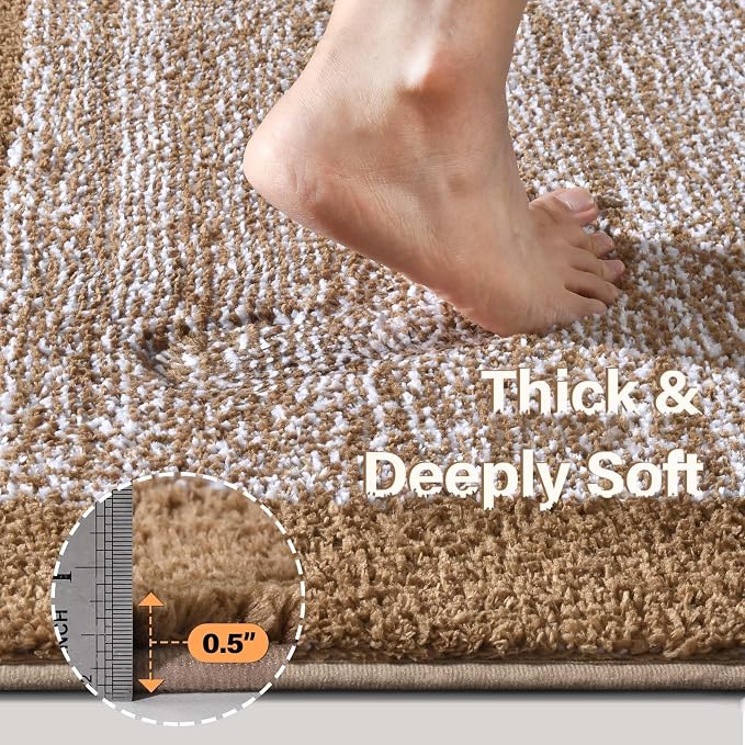 Toilet Rugs U-Shaped 24x19, Non-Slip Plush Shaggy Quick Dry Bathroom Contour Rugs, Extra Soft Absorbent Chenille Washable Bath Mat for Toilet Base, Coffee