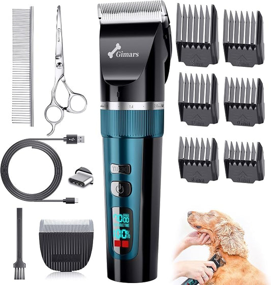 Gimars 4 in 1 Powerful 7000RPM Dog Clippers for Grooming with Replacement Blade, Professional Cordless Low Noise 55dB Pet Clippers, Dog Hair Clipper and Dog Shaver Kit for Thick Hair, Cat and Horse