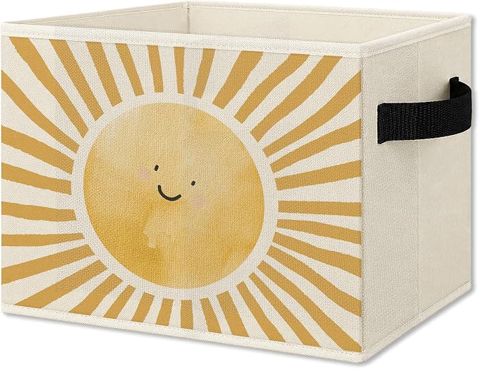 Boho Sunshine Classroom Foldable Storage Bins Box with Handles, Cute Boho Abstract Sunshine Collapsible Organizer Basket for Kids Nursery Classroom Playroom Toys Books
