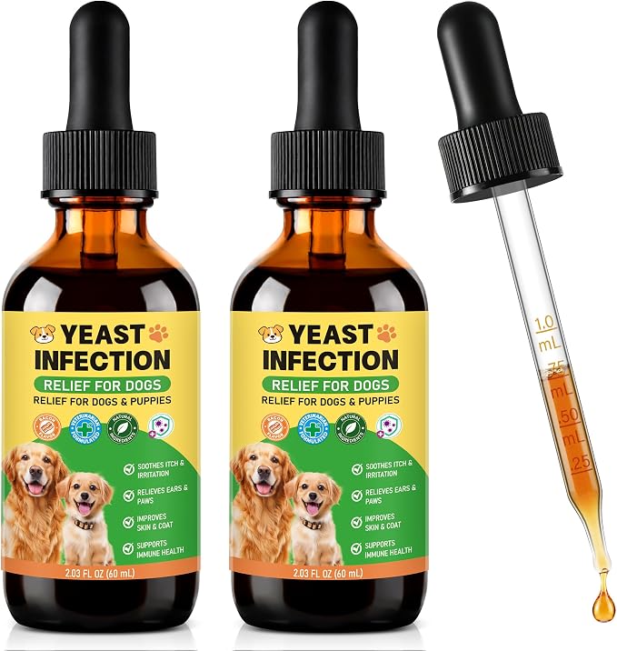 2-Pack Ear Drops for Dogs Yeast Infection - Soothing Itch Relief for Smelly Ears, Irritated Skin & Paw Licking | Gentle Ear Cleaner for Dogs | Supports Ear Health & Yeast Balance