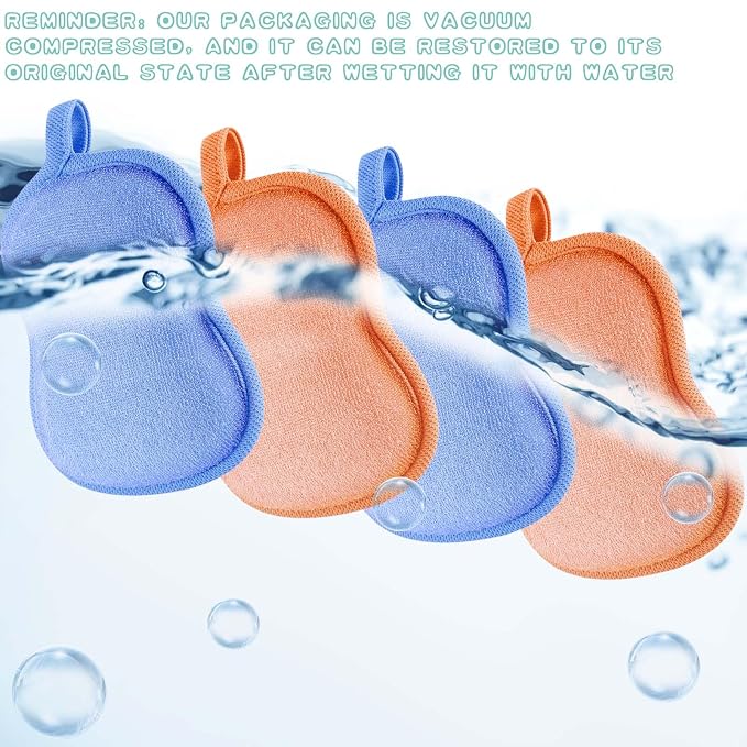 Tatuo 4 Pieces Baby Bath Sponge Soft Comfy Cotton Baby Sponge Toddler Absorbent Loofah for Kids Babies Boy Girl(Orange,Blue)