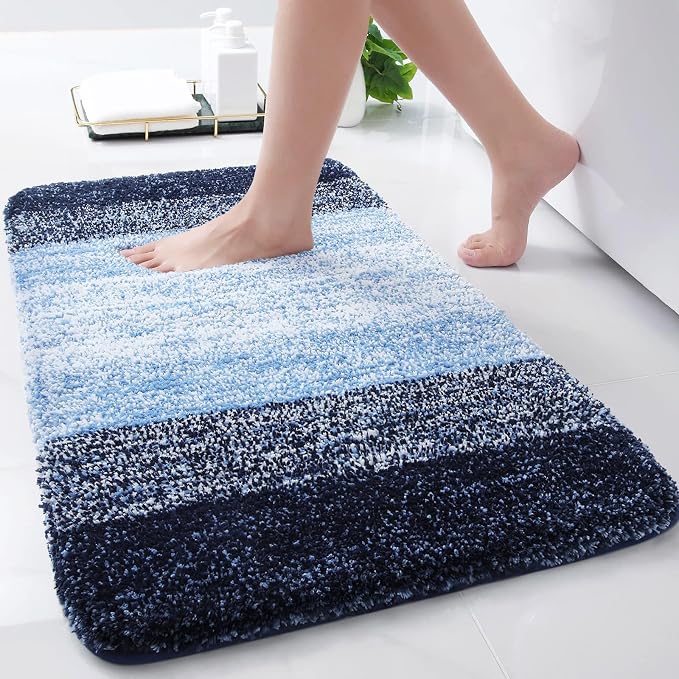 Arotive Microfiber Bathroom Rugs, Shaggy Soft and Absorbent Bath Rug, Thick Plush Machine Washable Dry Bath Mats for Bathroom, Tub and Shower, 30x17, Blue, Rectangular
