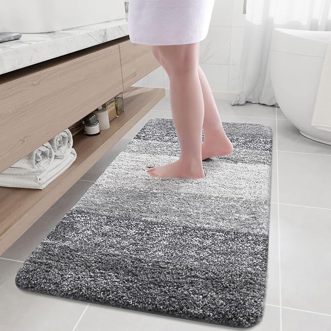 Arotive Microfiber Bathroom Rugs, Shaggy Soft and Absorbent Bath Rug, Thick Plush Machine Washable Dry Bath Mats for Bathroom, Tub and Shower, 54x24, Grey, Rectangular
