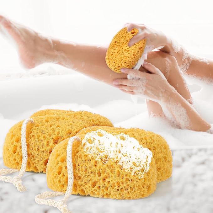 2Pcs Bath Sponge, 5.3 inch Curvy Exfoliating Foam Loofah, Large Shower Pouf Face Puff for Women, Men, Teenager Body Cleansing Supplies Sensitive Dry Skin