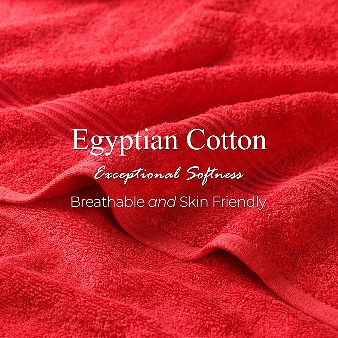Superior Egyptian Cotton 8-Piece Towel Set, Assorted Towels for Home Bathroom, Master, Guest Bath, Decor Essentials, Includes 2 Bath, 2 Hand, 4 Face Towels/Washcloths, Quick Dry, Absorbent, Red