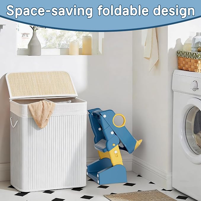 Potty Training Seat, 2-in-1 Toddler Toilet Training Seat & Potty Chair for Kids Boys Girls, Height Adjustable Toilet Seat with Splash Guard, Stable Wide Base Design, Anti-Slip Steps Stool