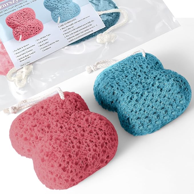 Bath Sponge for Shower Exfoliating, 2Pcs Sponges for Body Wash Bathing, Soft Loofah Sponge Bath Foam for Gentle Deep Cleansing & Delicate Dry Skin