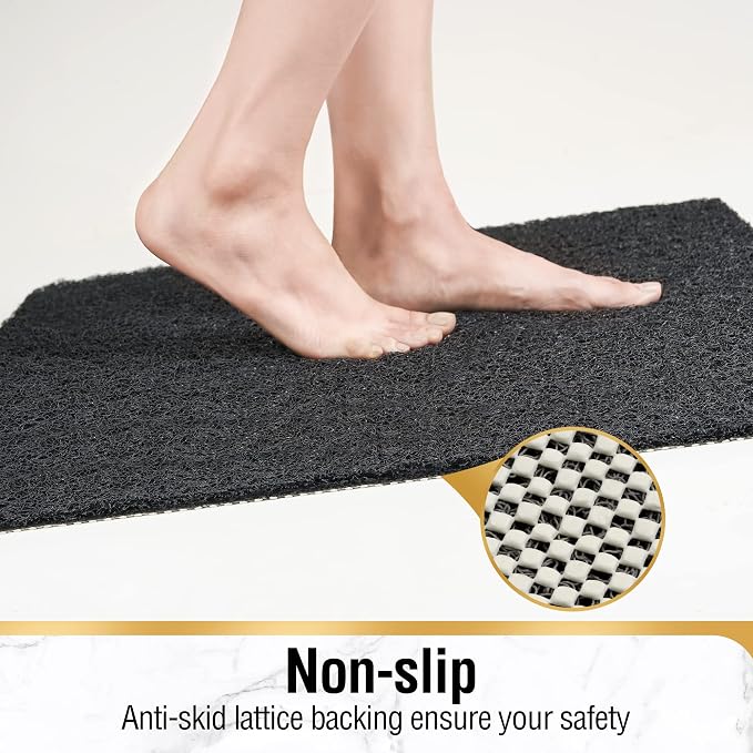 HITSLAM Non Slip Bathtub Mat 40 x 16 Inch, Extra Long Bath Mat for Tub, Soft PVC Loofah Shower Floor Mat with Drain, Quick Drying Bathroom Tub Mat for Wet Area, Without Suction Cup, Black