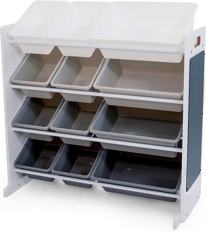 Humble Crew Toy Storage Organizer with 12 Removable Storage Bins for Kids Playroom, 4-Tier Toddler Toy Organization, White/Grey Gradient