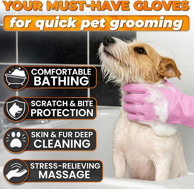Cat and Dog Shampoo Gloves with 3000 Soft Bristles – 2-in-1 Dog Bath Gloves 11.6", Durable Silicone, Saves Shampoo | Massage, Grooming & Clean Wet or Dry – Made for Every Breed and Coat Style (Pink)