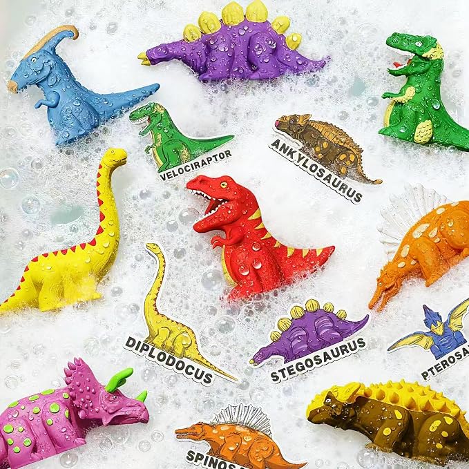 Color Changing No Hole Dinosaur Bath Toys for Kids Toddlers Baby, 9 Color Change Dinosaur Water Table Toys with 9 Floating Foam Dinosaur Toys for Kids(18 Packs)