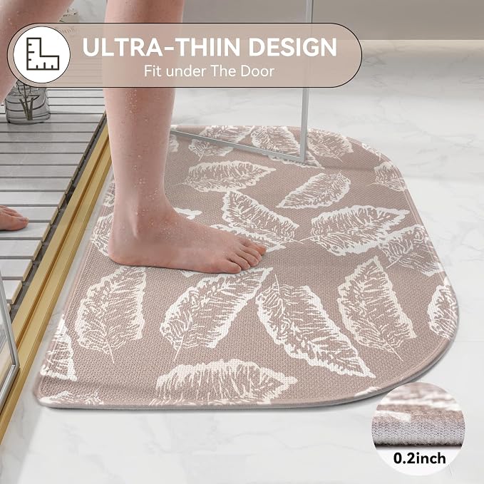 YDKGL Non Slip Bath Mat, Thin Bathroom Rugs Fit Under Door Quick Dry Non Slip Washable Bathroom Mat with Rubber Backing, Absorbent Shower Rug, Brown