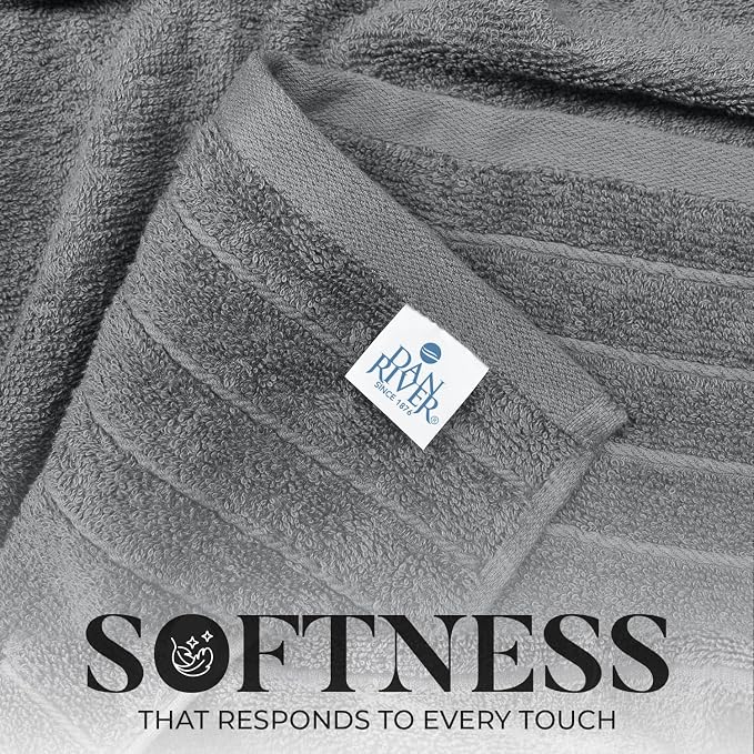 DAN RIVER Extra Large Bath Towels Set of 4, 30 x 60 Inches - 100% Cotton Larger & Lighter Weight Towels for Bathroom - Quicker to Dry, Super Soft & Highly Absorbent Towels for Home, Gray