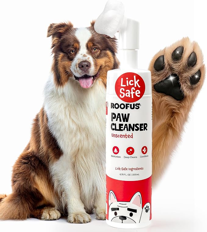 Dog Paw Cleaner for Dogs & Cats, No Rinse Foaming Paw Wash with Silicone Brush, Gentle Unscented Foam Cleanser for Muddy, Dirty Paws, Cleans Between Toes, No Water Needed (5 fl oz)