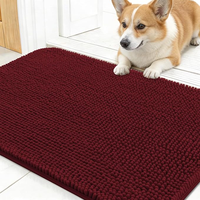 OLANLY Dog Door Mat for Muddy Paws 30x17, Absorbs Moisture and Dirt, Absorbent Non-Slip Washable Doormat, Quick Dry Chenille Mud Mat, Entry Indoor Entryway Carpet for Inside Floor, Caramel Russet