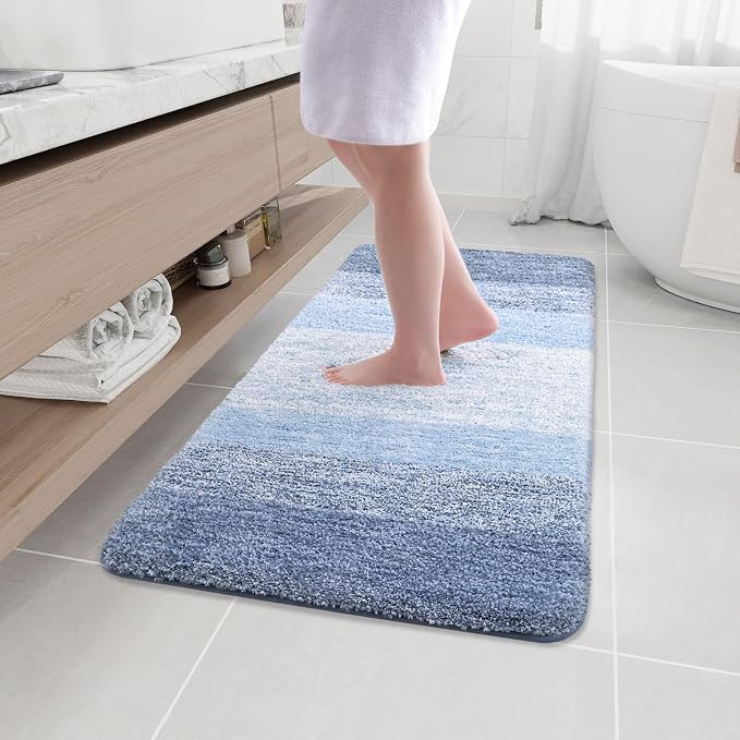 Arotive Microfiber Bathroom Rugs, Shaggy Soft and Absorbent Bath Rug, Thick Plush Machine Washable Dry Bath Mats for Bathroom, Tub and Shower, 44x24, Light Blue, Rectangular
