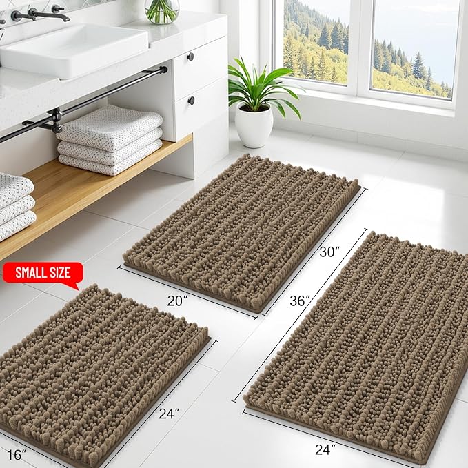 Smiry Bathroom Rugs Mat 70x24, Extra Soft Absorbent Chenille Bath Rugs, Non Slip Rubber Backing Machine Washable Quick Dry Bath Mats for Bathroom Floor, Tub, Shower, Home Decor Accessories, Camel