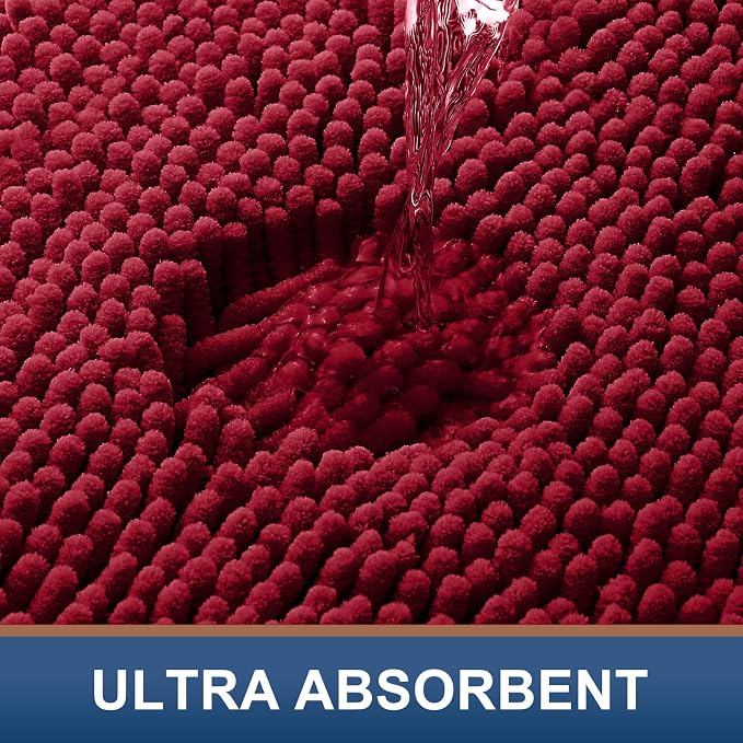 Smiry Luxury Chenille Bathroom Rugs 47x24, Extra Soft and Absorbent Shaggy Bath Mat, Machine Washable, Non-Slip Plush Carpet Runner for Tub, Shower, and Floor, Home Decor Accessories, Red