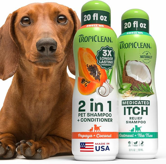 TropiClean Dog Shampoo and Conditioner & Medicated Shampoo Bundle, 20oz Each