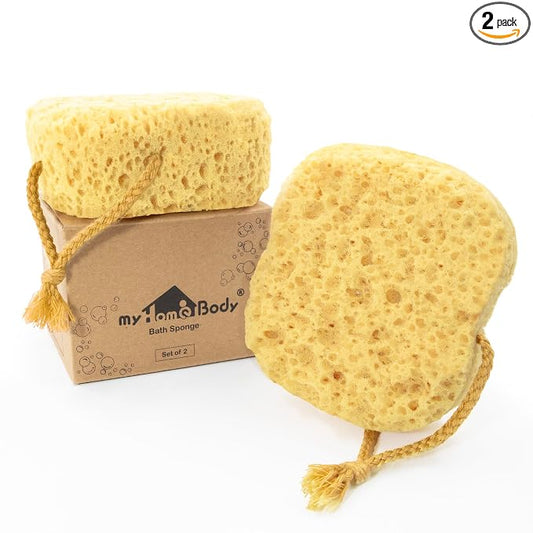 myHomeBody Bath Sponge, Foam Loofah, Shower Sponge for Body, Square, 2 Pack | Large Size, Lots of Lather, Bath Sponges for Shower, Body Scrubber for Bathing, Body Wash Women, Exfoliating Loofah Sponge