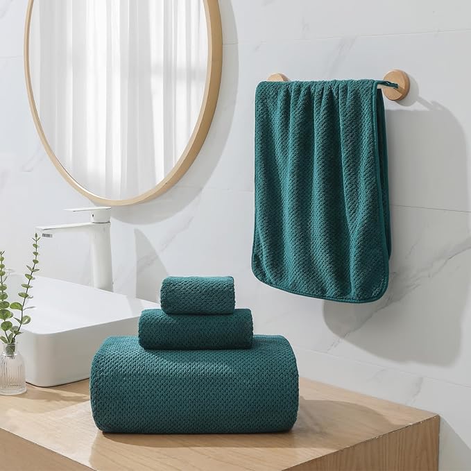 YTYC 29x59 Inch Bath Towels Set of 6 Large, Super Soft Lint Free Lightweight Microfiber Shower Towels for Bathroom 80% Polyester (Teal, 6 Piece)