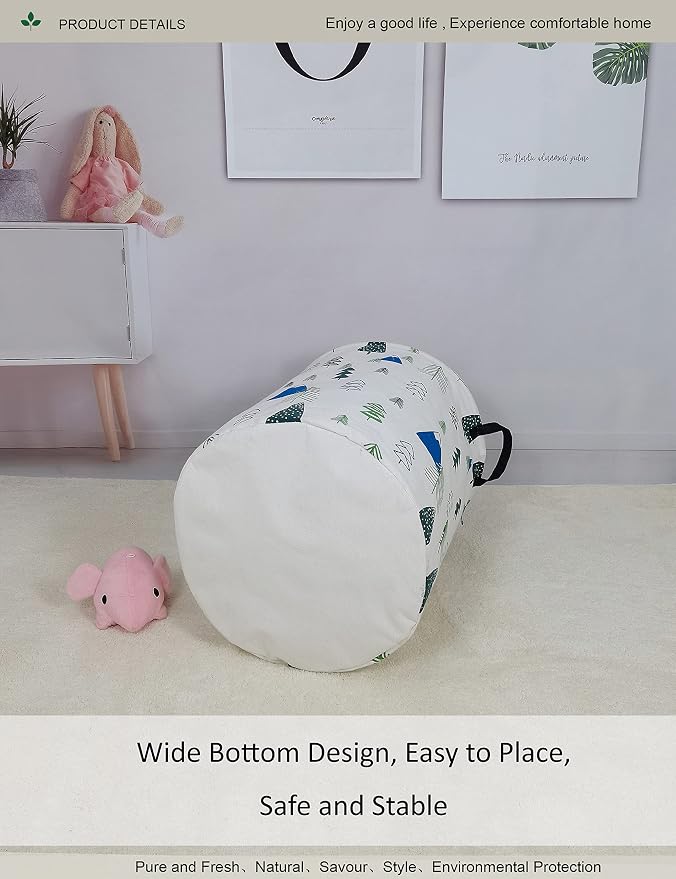Round Forest Laundry Hamper, Household Storage Bin | waterproof foldable canvas bin with sturdy grip handles, large capacity, tidy organizer for bath linens and kids garments
